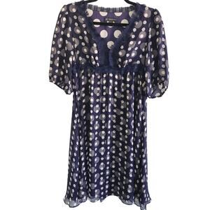 I-N-C Silk Navy White Polka Dot Midi Dress Size 4